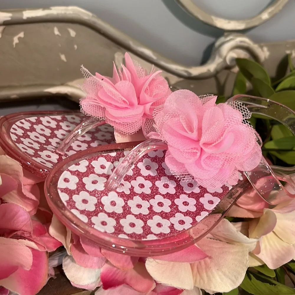 Sandals jelly shoes pink mesh flower infant girl 9